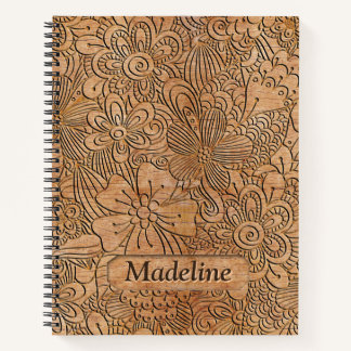 Wood Carvings Floral Pattern Personalised Notebook