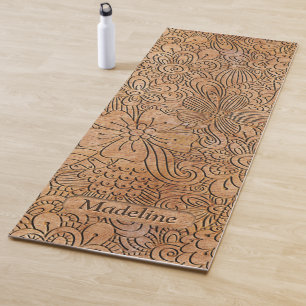 Wood Carvings Floral Pattern Personalised Yoga Mat