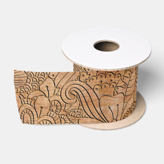 Wood Carvings Floral Pattern Rustic Satin Ribbon