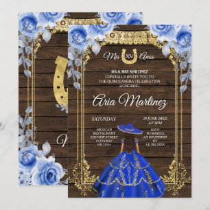 Wood Charro - Navy Roses Princess Mis Quince Invitation
