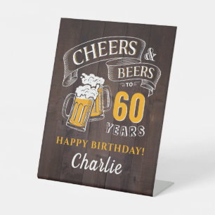 Wood Cheers And Beers Any Age Birthday Pedestal Sign