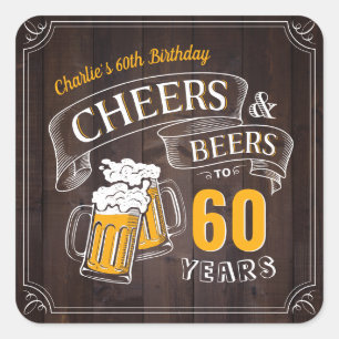 Wood Cheers And Beers Any Age Birthday Square Sticker