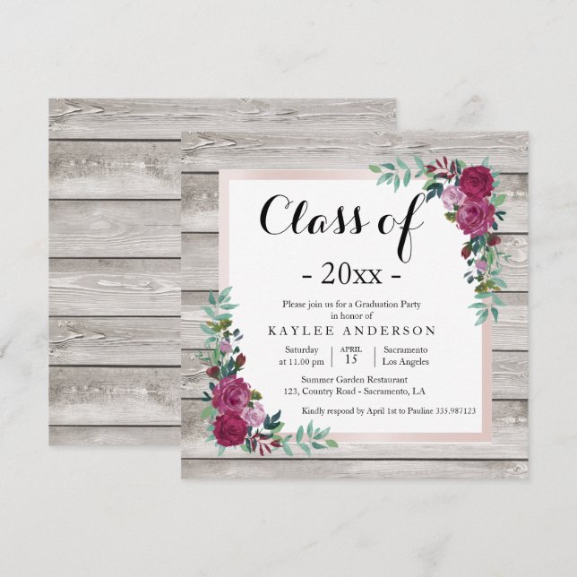 Wood chic Graduation Party invitation (Front/Back)