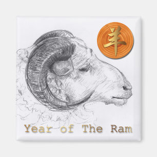 Wood Chinese Ram Year Zodiac Magnet