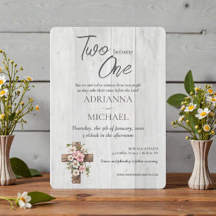 Wood Christian Two Become One Wedding Invitation