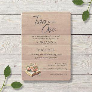 Wood Christian Two Become One Wedding Invitation