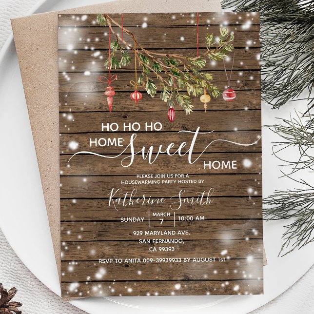 Wood Christmas Ornament Housewarming Party Invitation (Creator Uploaded)
