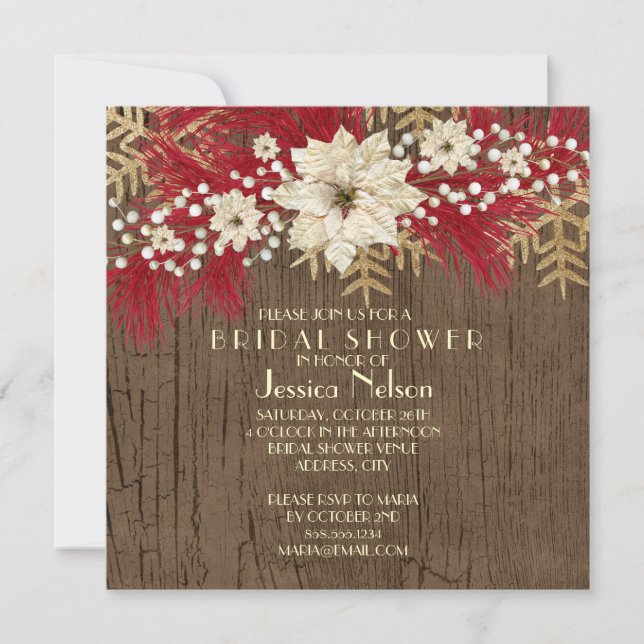 Wood Christmas Spirit Bridal Shower Invitation (Front)