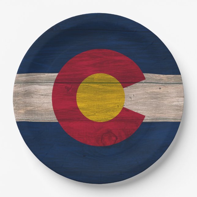 Wood Colorado flag disposable paper plates (Front)
