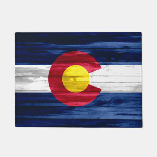 Wood Colorado flag door mat