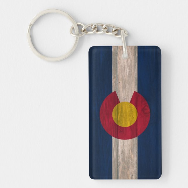 Wood Colorado flag double sided keychain (Front)