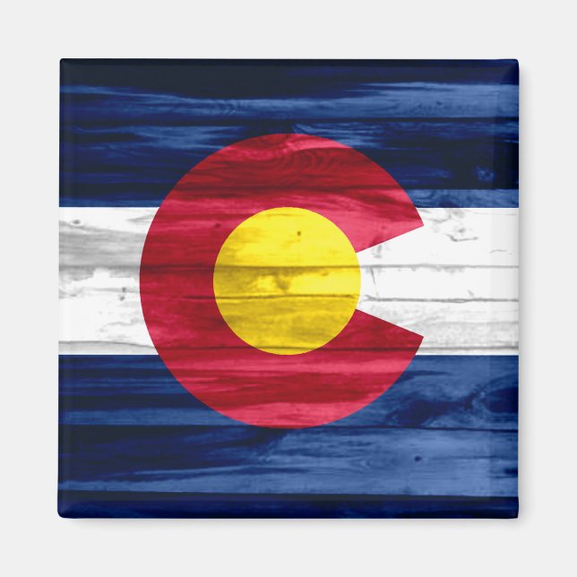 Wood Colorado flag square magnet (Front)