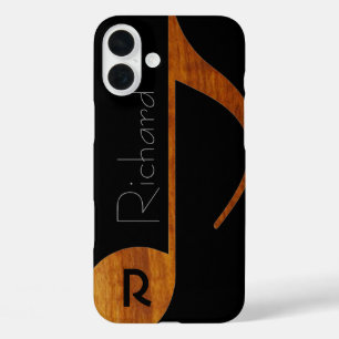 wood-colour music note with name iPhone 16 plus case