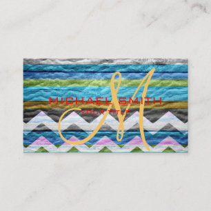 Wood Colourful Chevron Striped #5 Business Card