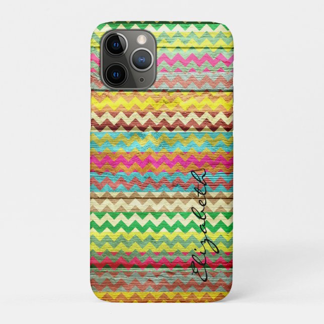 Wood Colourful Chevron Stripes Monogram Case-Mate iPhone Case (Back)