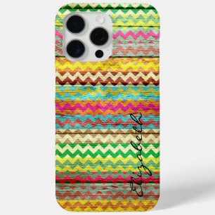 Wood Colourful Chevron Stripes Monogram iPhone 15 Pro Max Case