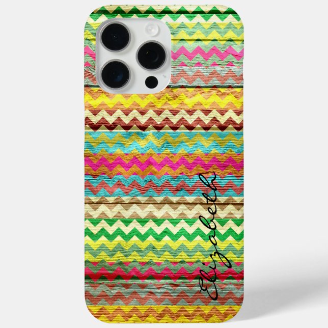 Wood Colourful Chevron Stripes Monogram Case-Mate iPhone Case (Back)
