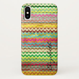 Wood Colourful Chevron Stripes Monogram iPhone X Case