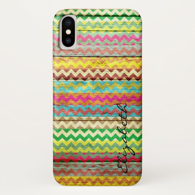 Wood Colourful Chevron Stripes Monogram Case-Mate iPhone Case (Back)