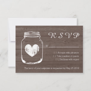 Wood country chic mason jar RSVP wedding cards