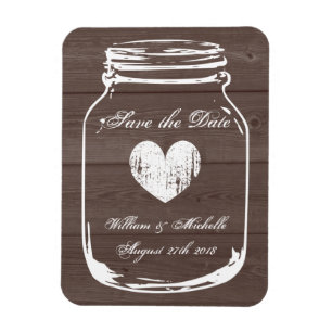 Wood country chic mason jar Save the date magnet