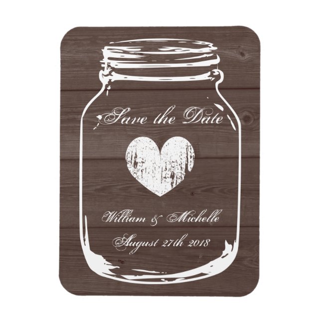 Wood country chic mason jar Save the date magnet (Vertical)