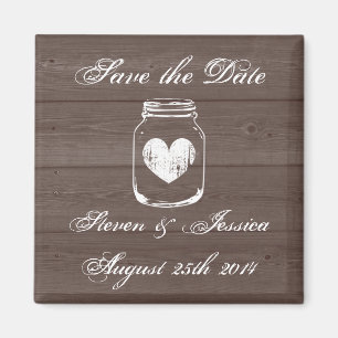Wood country chic mason jar save the date magnets