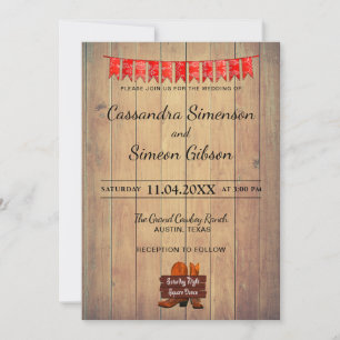 Wood Cowboy Boots,Dance Rustic Wedding Day Invitation