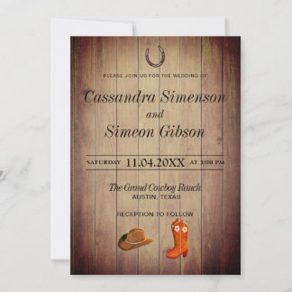 Wood Cowboy Boots, Rustic Wedding Day Invitation