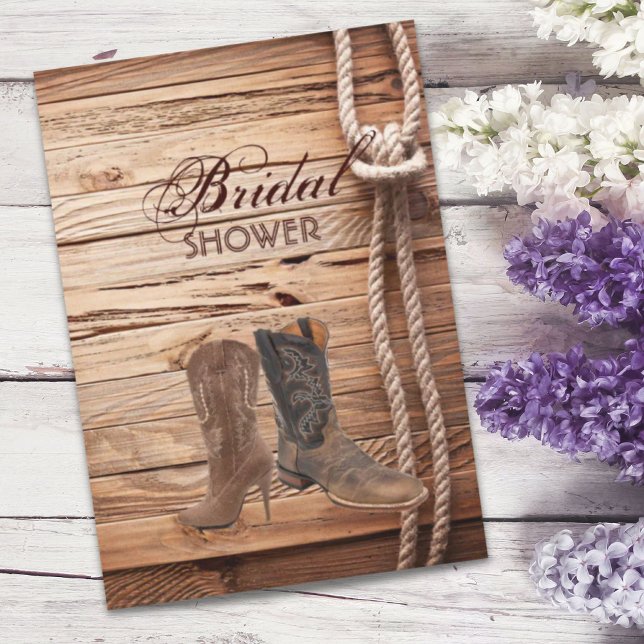 wood Cowboy Boots Western country bridal shower Invitation (wood Cowboy Boots Western country bridal shower Invitation)