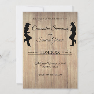 Wood Cowboy,Cowgirl Rustic Wedding Day Invitation