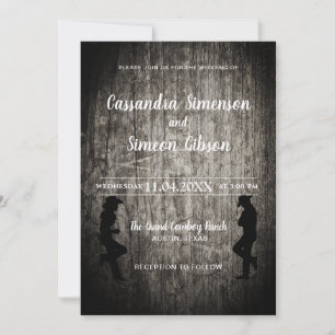 Wood Cowboy,Cowgirl Rustic Wedding Day Invitation