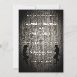 Wood Cowboy,Cowgirl Rustic Wedding Day Invitation