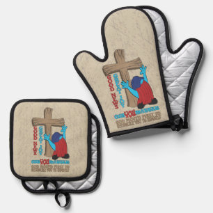 Wood Cross Cuz You Matter Gospel T-Shirt Oven Mitt & Pot Holder Set