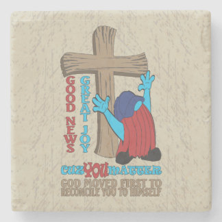 Wood Cross Cuz You Matter Gospel T-Shirt Stone Coaster