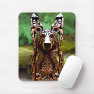 Wood curved bear statue mouse mat