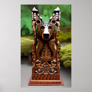 Wood curved bear statue poster