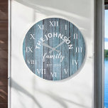 Wood Custom Family Name Rustic Beach Large Clock<br><div class="desc">The blue wooden Beach House style wall clock is perfect for your beach house vacation home. Customise with your family name and established year for a unique and personalised birthday or Christmas gift.</div>