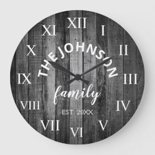 Wood Custom Family Name Rustic Farmhouse Large Clock