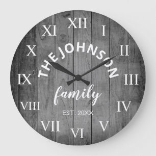 Wood Custom Family Name Rustic Farmhouse Large Clock