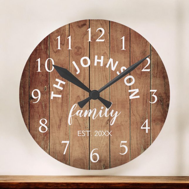 Wood Custom Family Name Rustic Farmhouse Large Clock (Creator Uploaded)