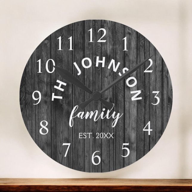 Wood Custom Family Name Rustic Farmhouse Large Clock (Creator Uploaded)