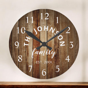 Wood Custom Family Name Rustic Farmhouse Large Clock