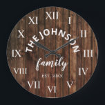 Wood Custom Family Name Rustic Farmhouse Large Clock<br><div class="desc">The brown wooden farm house style wall clock is perfect for your country farmhouse kitchen. Customise with your family name and established year for a unique and personalised birthday or Christmas gift.</div>