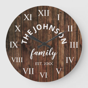 Wood Custom Family Name Rustic Farmhouse Large Clock