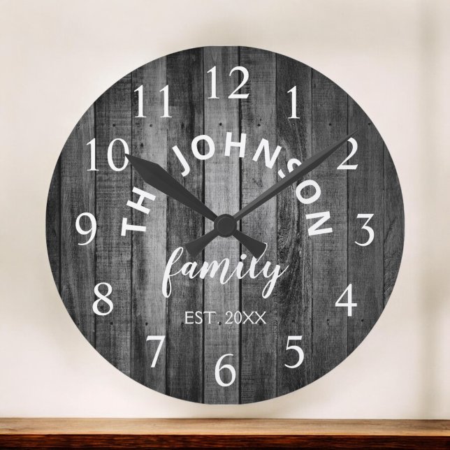 Wood Custom Family Name Rustic Farmhouse Round Clock (Creator Uploaded)