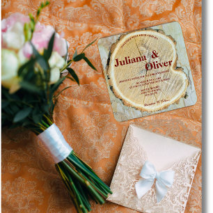 wood cut custom rustic wedding invitation