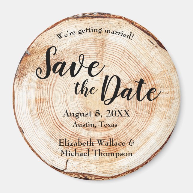 Wood Cut full Names Rustic Save the date Magnet (Front)