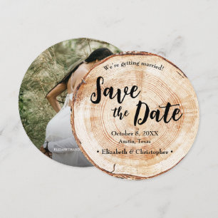 Wood Cut slice Custom Photo Rustic Wedding  Invitation