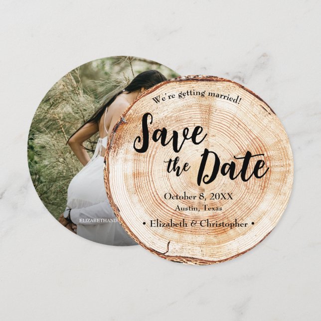 Wood Cut slice Custom Photo Rustic Wedding  Invitation (Front/Back)